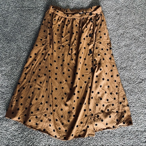 ASOS Dresses & Skirts - ASOS tan and black polka dot button midi skirt